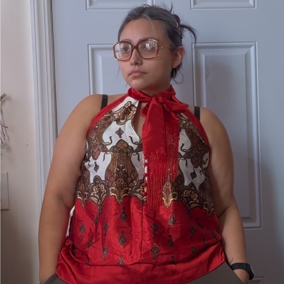 Vintage Lane Bryant y2k Satin Faced Adjustable Scarf Tie Halter Top Plus Size 18 - Picture 5 of 8